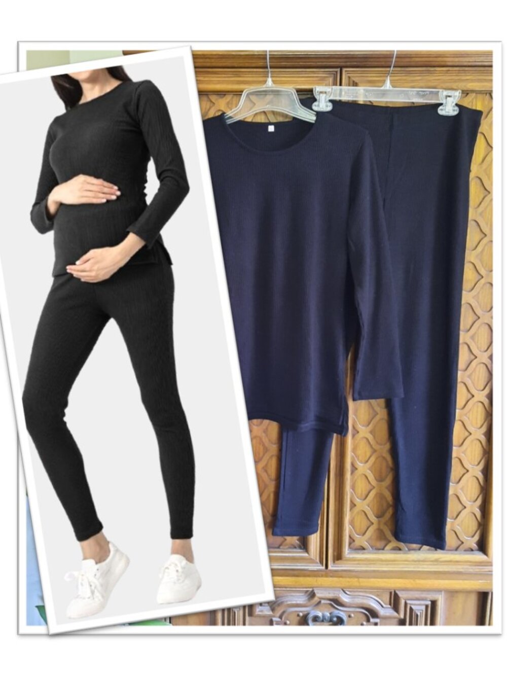 Women's 2-piece Ribbed Maternity Loungewear Jogger Set NWT! - Black, Size M